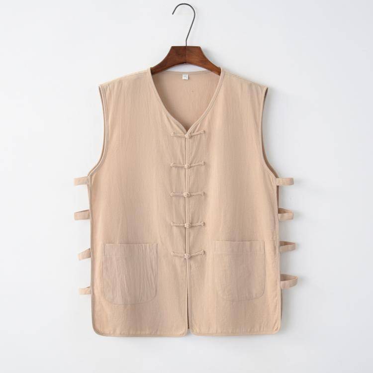 Summer Chinese horse gown men's sweater, old Beijing vest sleeve -free old man shirt, clamada, Tang dress, shoulder, Chinese style linen