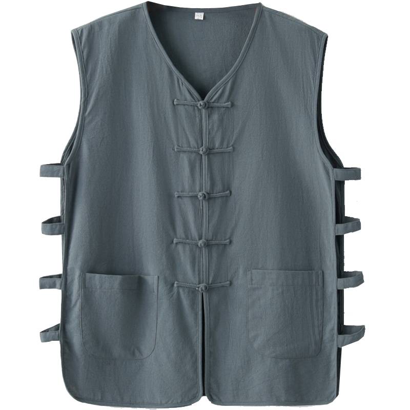Summer Chinese horse gown men's sweater, old Beijing vest sleeve -free old man shirt, clamada, Tang dress, shoulder, Chinese style linen
