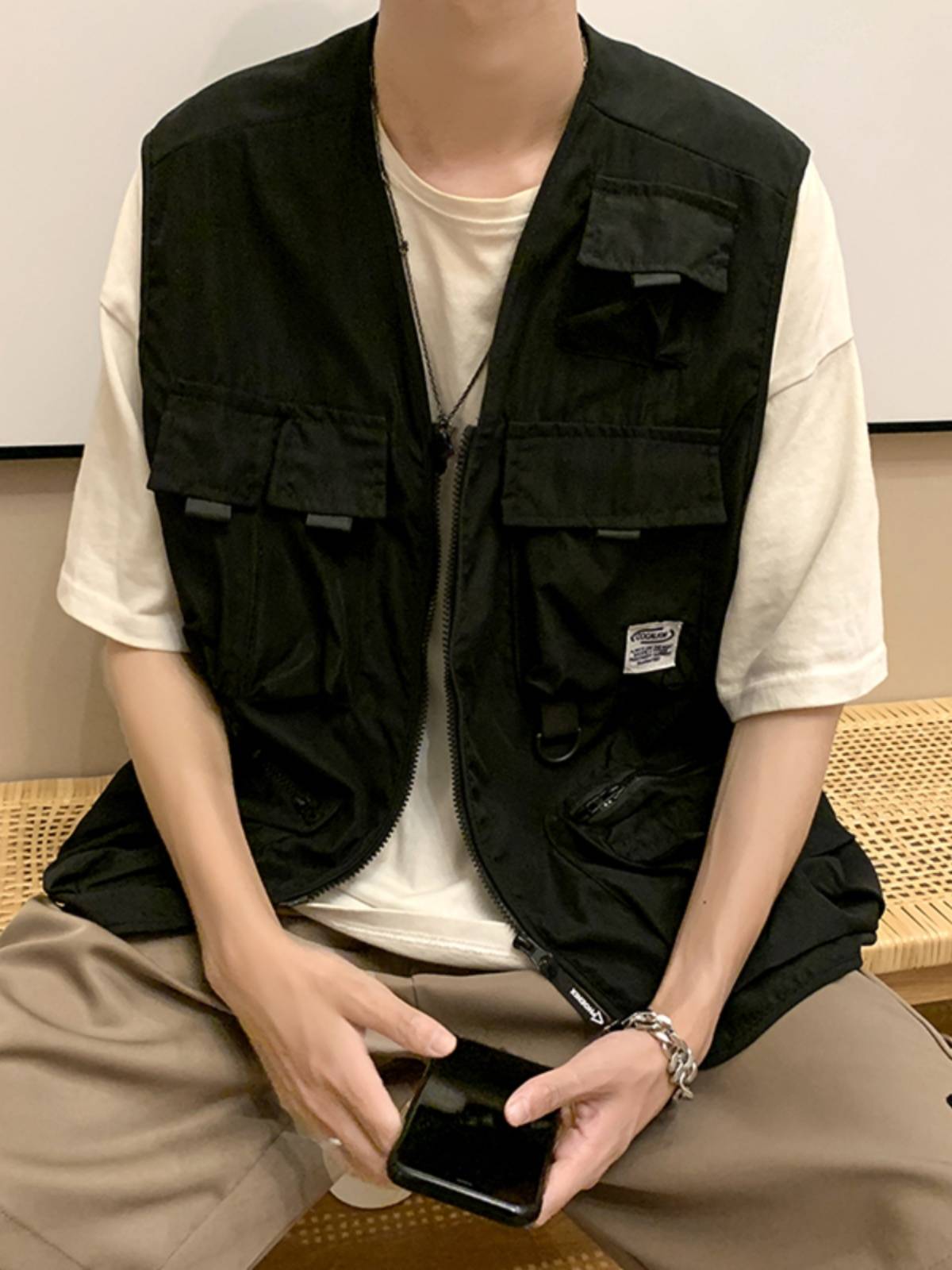 Summer machine -style tactical worker vest jacket male ins trendy versatile loose outer dressing tide tide hip -hop