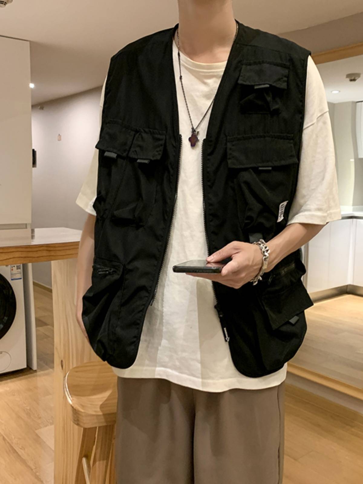 Summer machine -style tactical worker vest jacket male ins trendy versatile loose outer dressing tide tide hip -hop