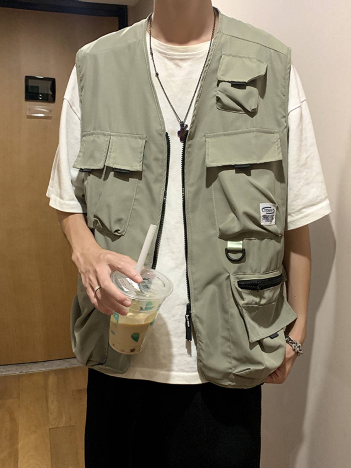 Summer machine -style tactical worker vest jacket male ins trendy versatile loose outer dressing tide tide hip -hop