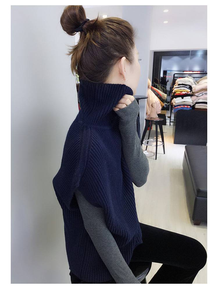 The new autumn and winter female European station European Character Korean version of the loose sweater vest, turtleneck knit vest, and the shoulder shoulder