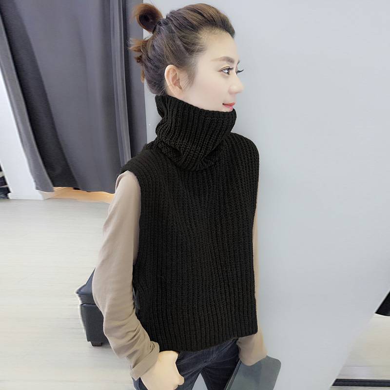 The new autumn and winter female European station European Character Korean version of the loose sweater vest, turtleneck knit vest, and the shoulder shoulder