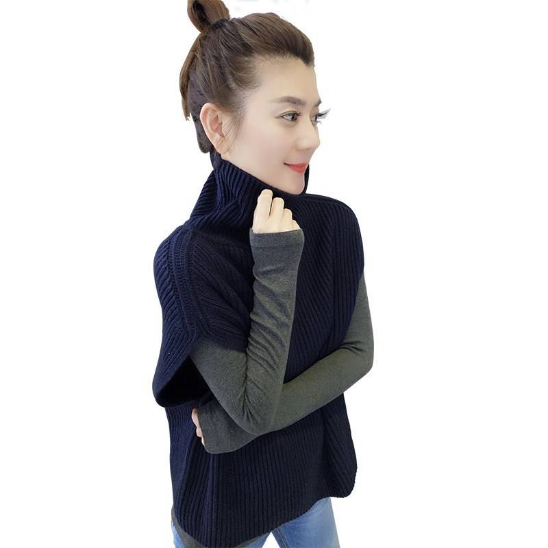 The new autumn and winter female European station European Character Korean version of the loose sweater vest, turtleneck knit vest, and the shoulder shoulder