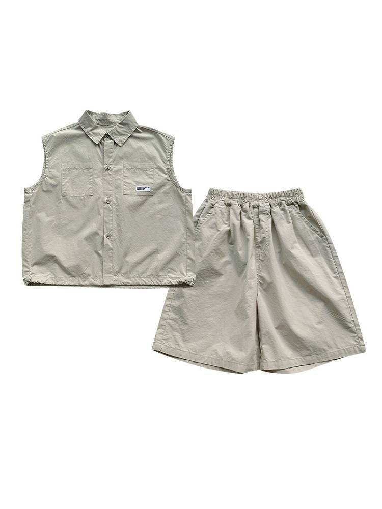 2024 new boys summer clothing vest vest vest shorts set children's clothing Korean children's lapel clothes