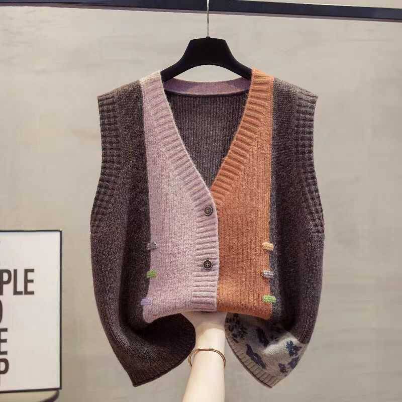 Sweater knitted cardigan Spring and Autumn vest 2024 new fashion covered meat versatile loose outer wearing outer vest shoulders