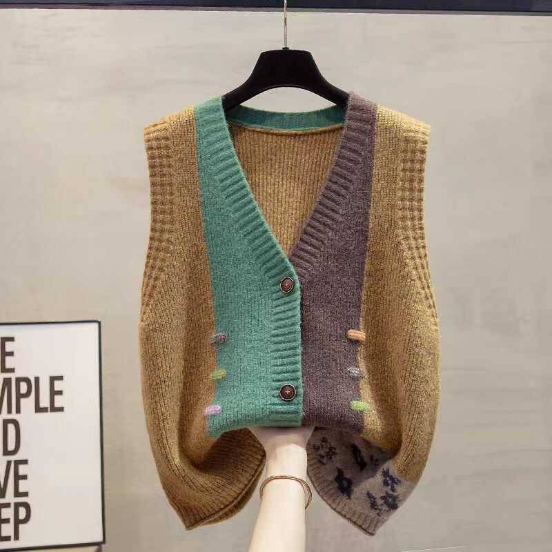 Sweater knitted cardigan Spring and Autumn vest 2024 new fashion covered meat versatile loose outer wearing outer vest shoulders