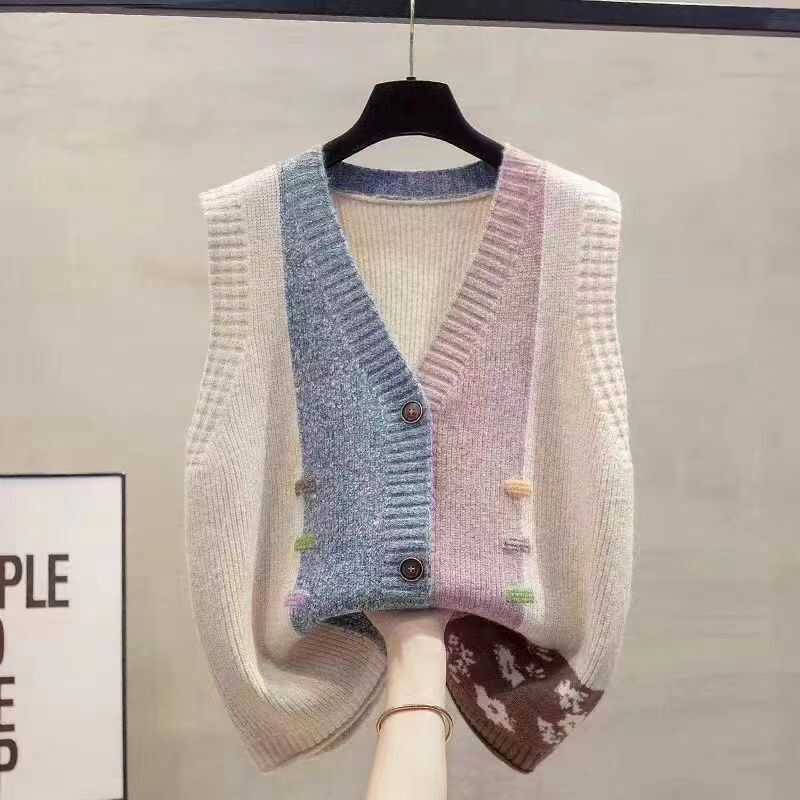 Sweater knitted cardigan Spring and Autumn vest 2024 new fashion covered meat versatile loose outer wearing outer vest shoulders