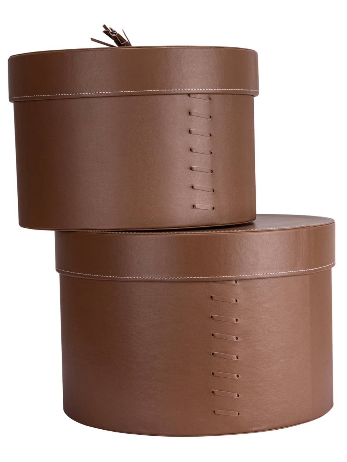 Creative circular modern minimalist luxury saddle leather hat room underwear tidelle box soft furnishings decoration basket