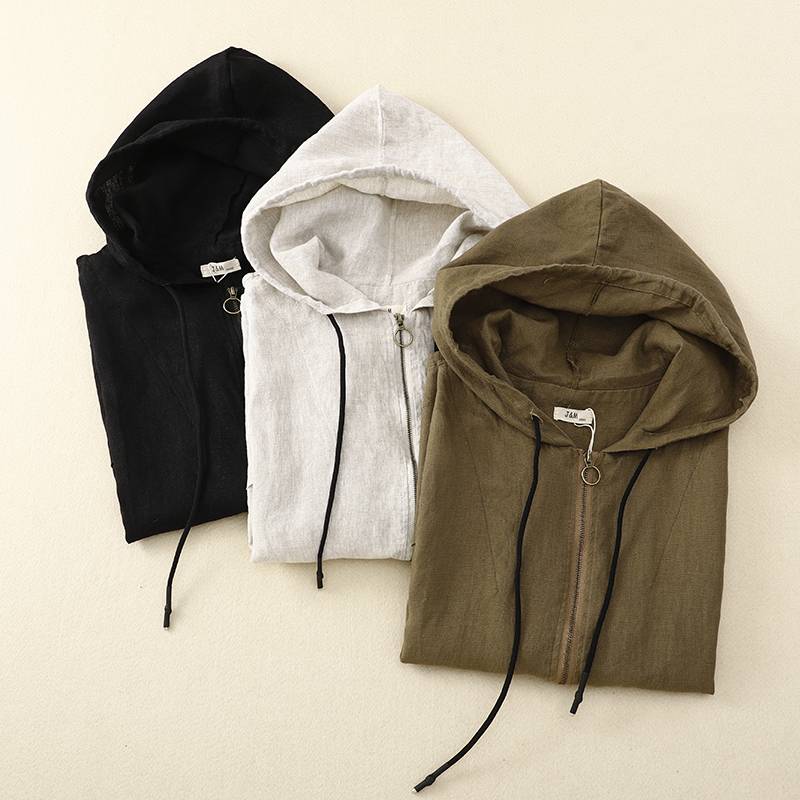 Export big -name discount Women's retro hooded vest top drawers thin cotton and linen vest jacket
