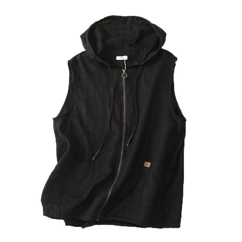 Export big -name discount Women's retro hooded vest top drawers thin cotton and linen vest jacket