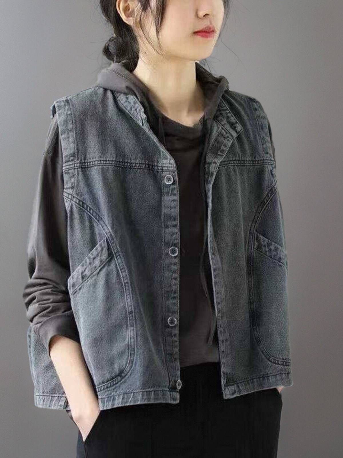 Age -age -reducing denim vest Women 2024 new spring and summer sleeveless thin top versatile casual short horse clip