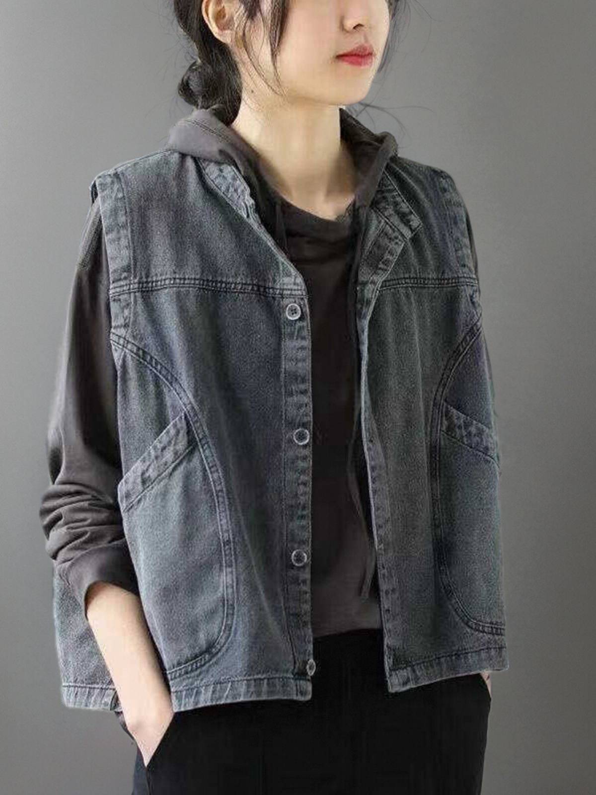 Age -age -reducing denim vest Women 2024 new spring and summer sleeveless thin top versatile casual short horse clip