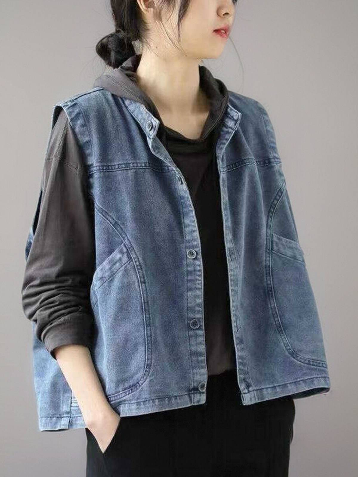 Age -age -reducing denim vest Women 2024 new spring and summer sleeveless thin top versatile casual short horse clip