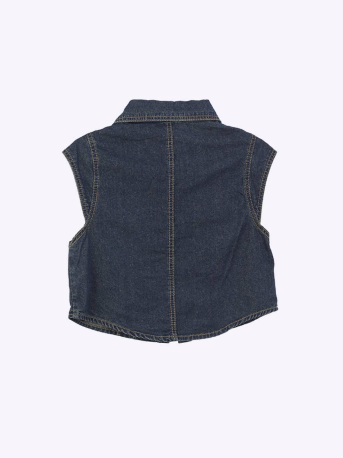 Manman American retro temperament denim cardigan short -sleeved vest female summer niche design sense sleeveless jacket top