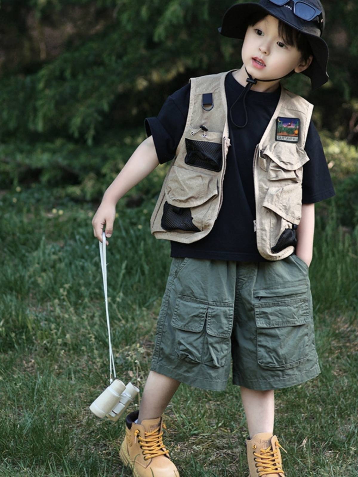 Children's quick -drying khaki vest 2024 European and American autumn new male and female baby girl top vest jackets are all -match