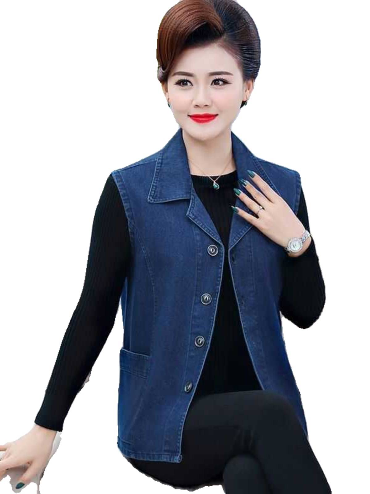 Middle -aged and elderly ladies wore a mother's spring jacket short cotton denim vest vest vest, shoulder shirt autumn