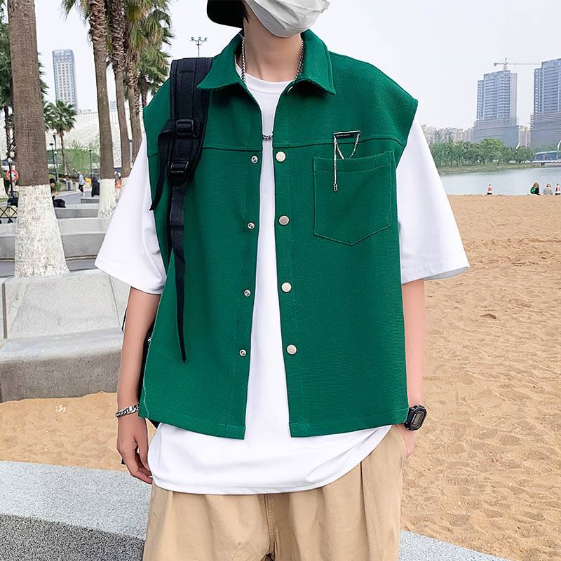 Hong Kong wind thin couple casual vest men's niche design sense ins tide brand Japanese versatile vest jacket