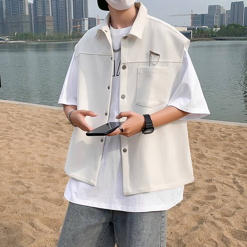 Hong Kong wind thin couple casual vest men's niche design sense ins tide brand Japanese versatile vest jacket