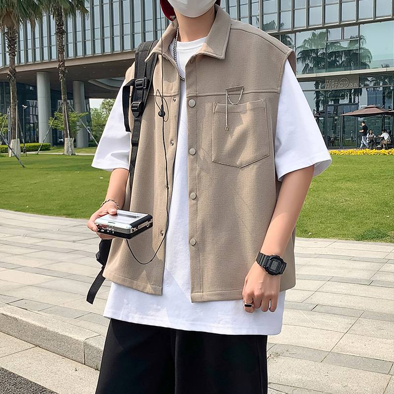 Hong Kong wind thin couple casual vest men's niche design sense ins tide brand Japanese versatile vest jacket