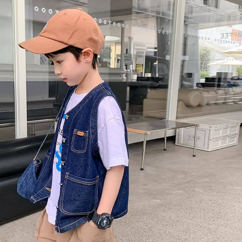 Boys in summer children's vest jackets spring and autumn new Korean fashion baby denim vest little boys tide