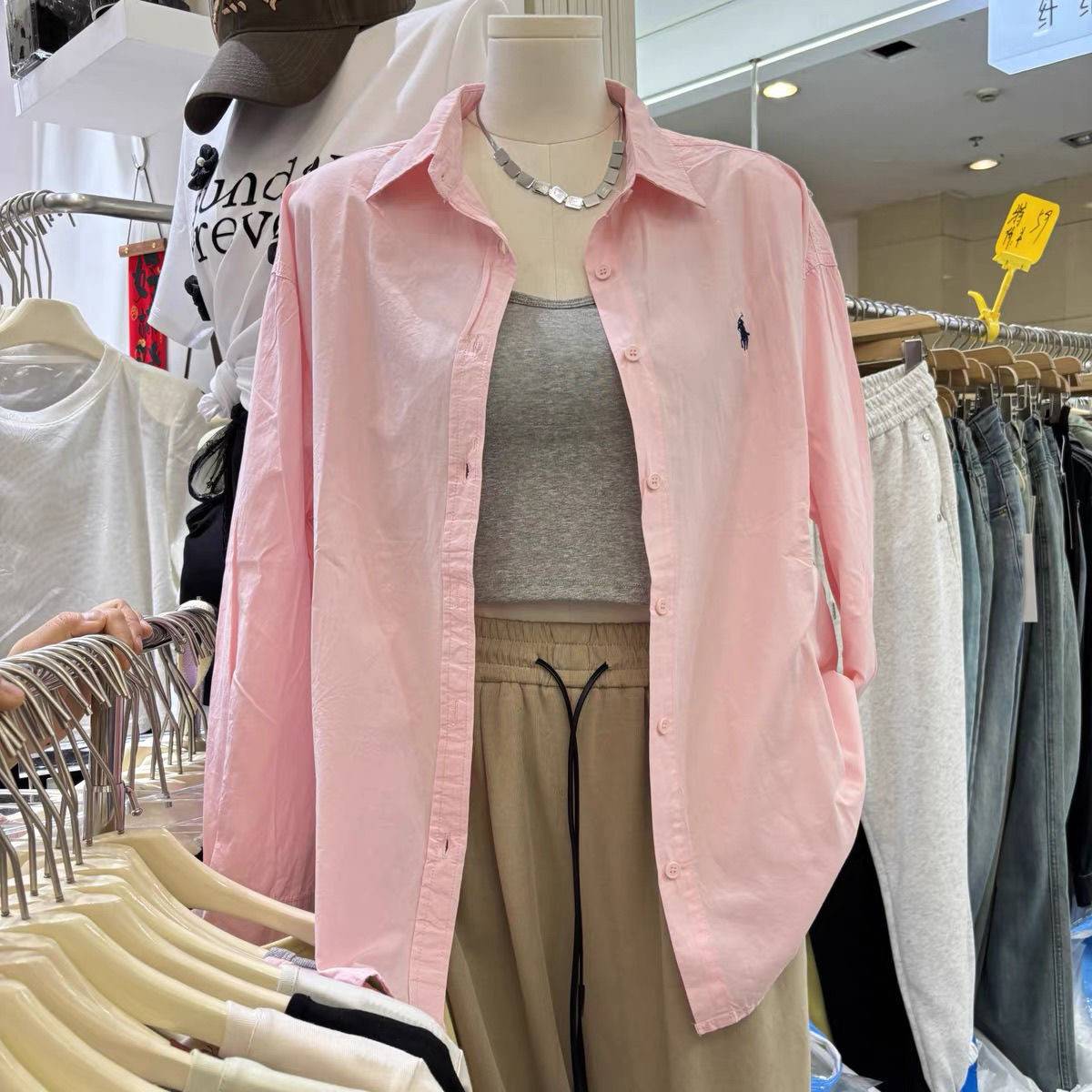 Casual loose shirt female 2024 spring new porn embroidery cotton long -sleeved versatile inner stacking shirt