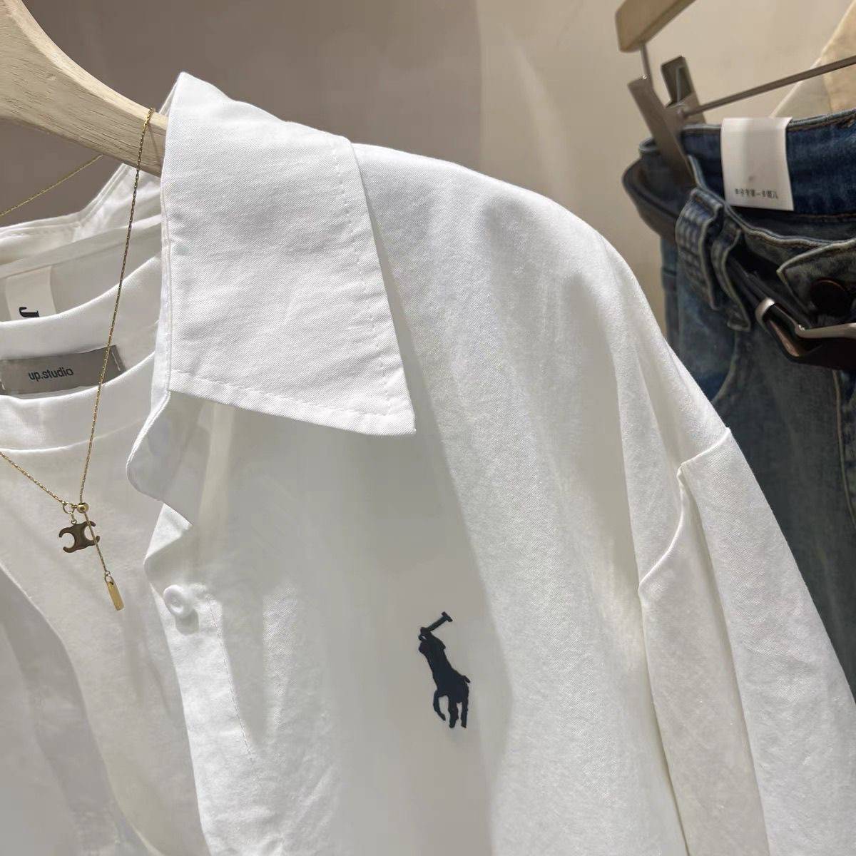 Casual loose shirt female 2024 spring new porn embroidery cotton long -sleeved versatile inner stacking shirt