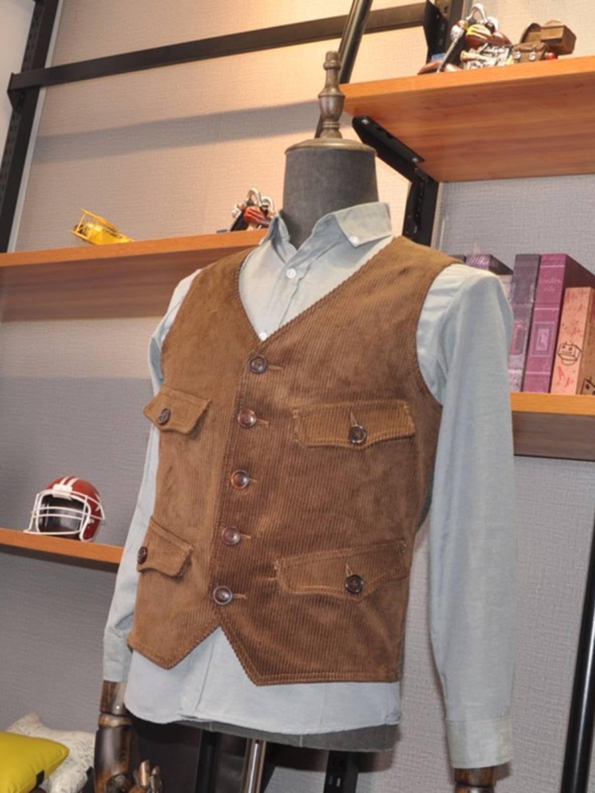 American retro non -rrl coarse flower, stitching light core vest, vest gentleman V -neck men's slim vest