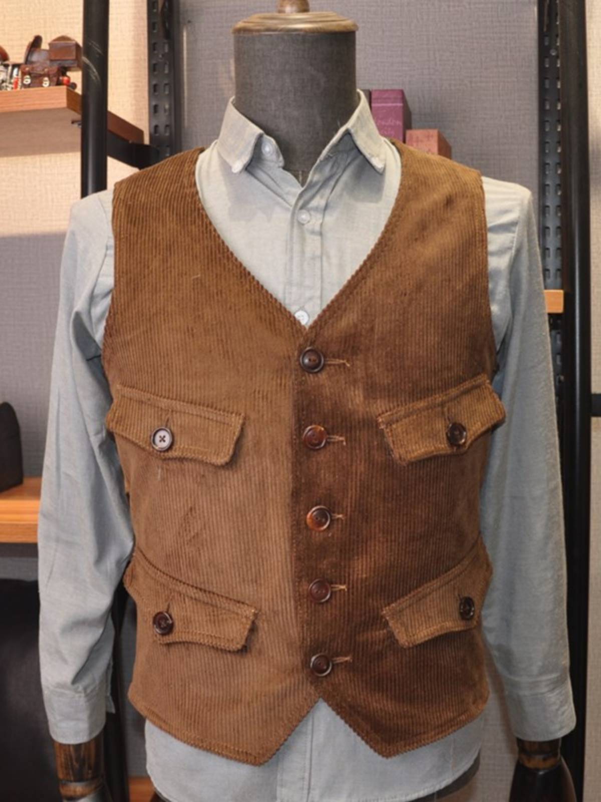 American retro non -rrl coarse flower, stitching light core vest, vest gentleman V -neck men's slim vest