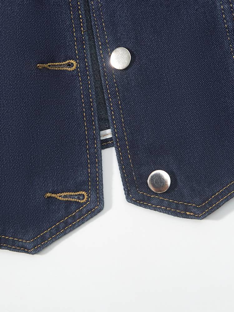 European cargo V -neck deep blue denim vest female spring and summer 2024 new short sleeveless vest jacket