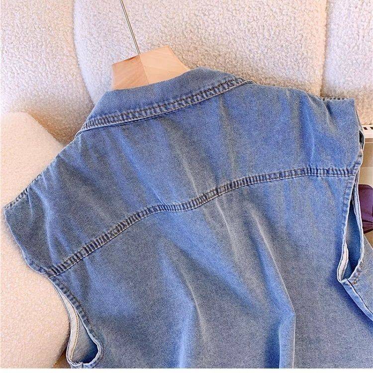 Denim vest jacket female summer thin small small one outside jacket 2024 new sleeveless vest, shoulder top
