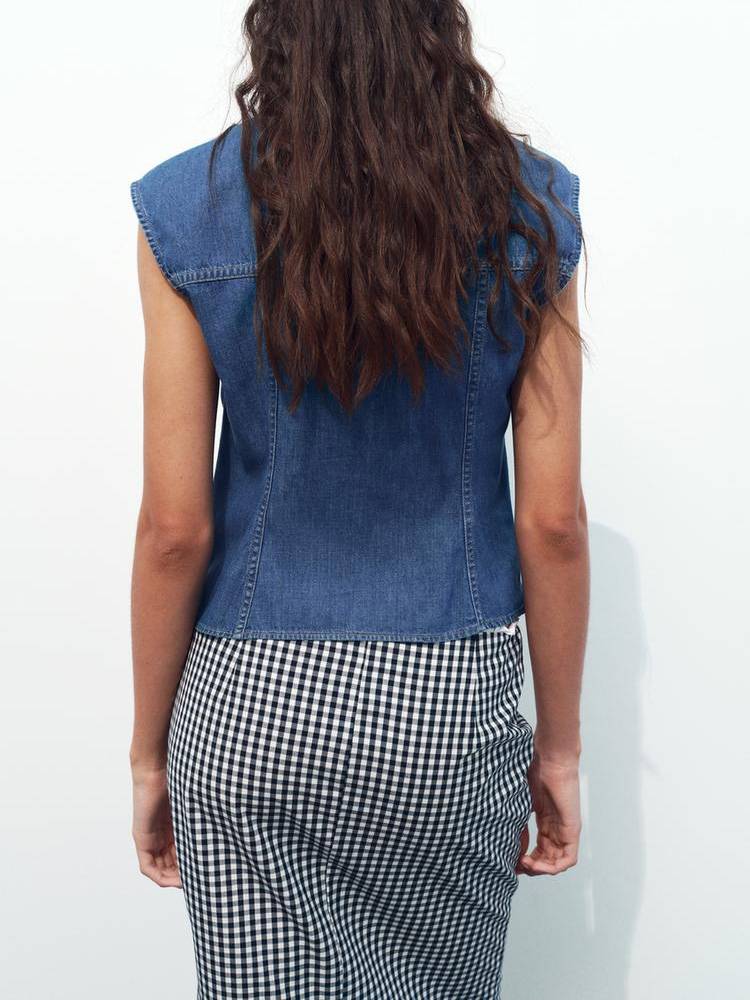ZARA sleeveless denim shirt women summer thin top retro shirt vest vest vest tide 6929015 400