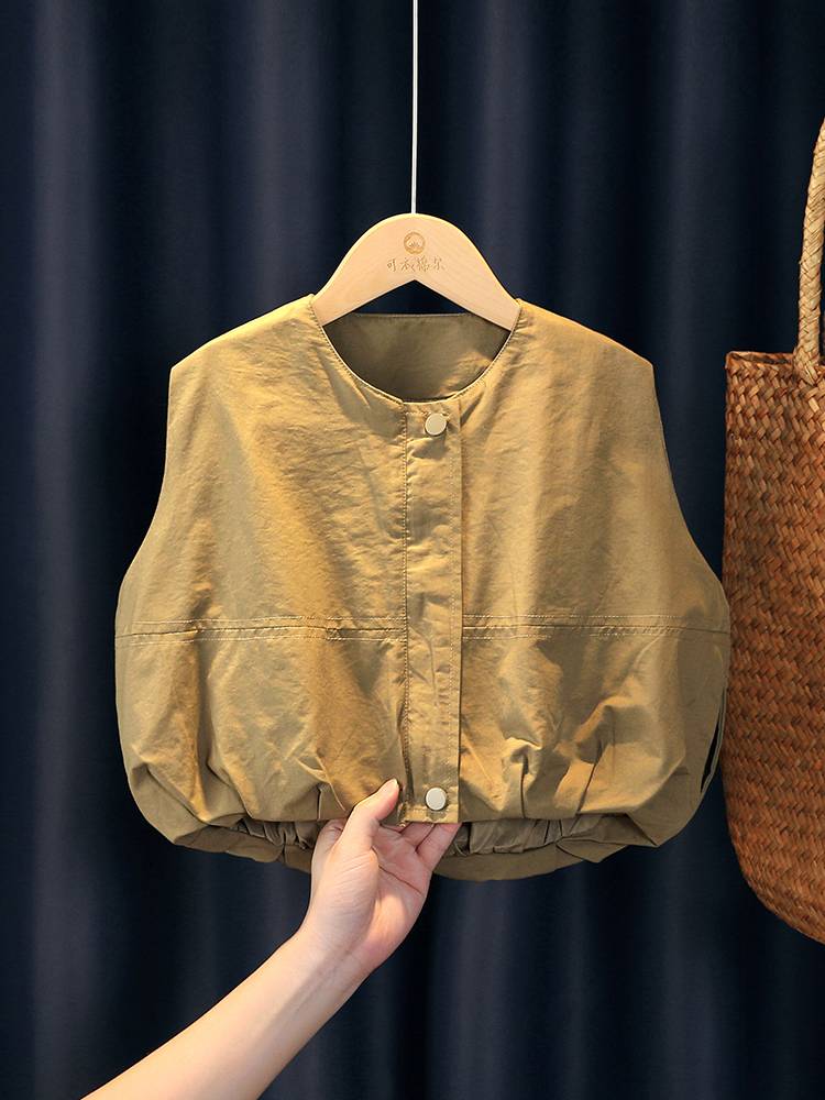 Baby Spring Jacket 2024 New Children's Korean Vetener Ocean Girl Top Girls Children's Pure Cotton Vests Handsome Tide