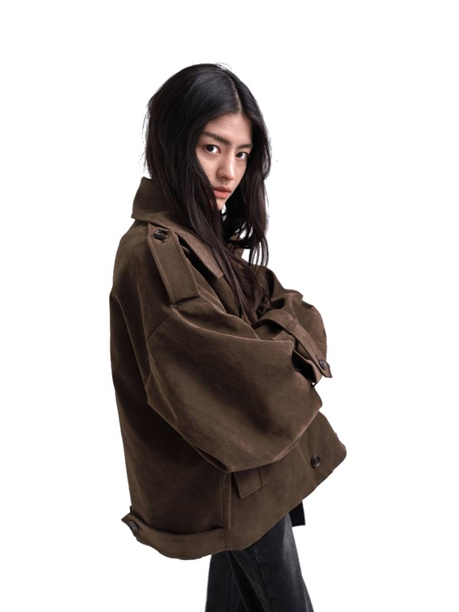 Netsskin designer brand branded suede short trench coat tape can be removed cotton vest early spring new
