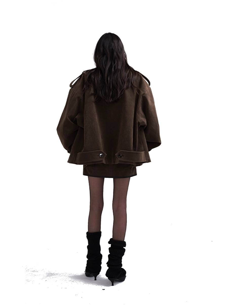 Netsskin designer brand branded suede short trench coat tape can be removed cotton vest early spring new