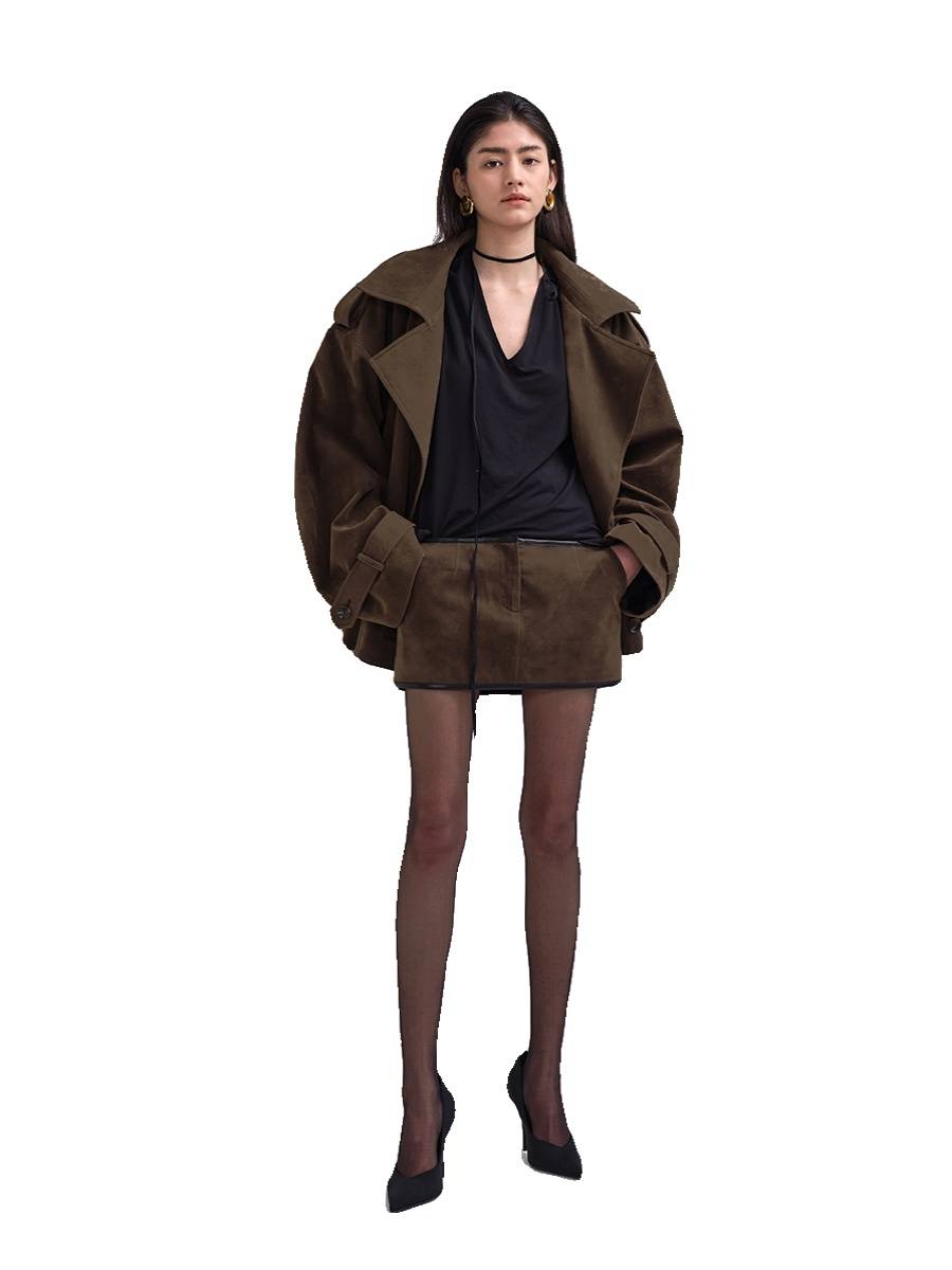 Netsskin designer brand branded suede short trench coat tape can be removed cotton vest early spring new