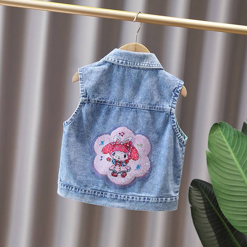 Chinese style embroidery girl vest vest, foreign style spring, young and small juvenile denim horses, spring and autumn children's vest, baby hurried shoulders