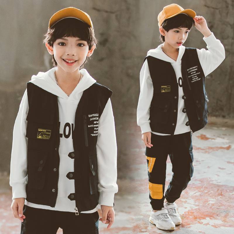 Boysgie Workers' Wind vest Spring and Autumn 2024 New autumn children's foreign vest, vest, shoulder, shoulder child jacket handsome