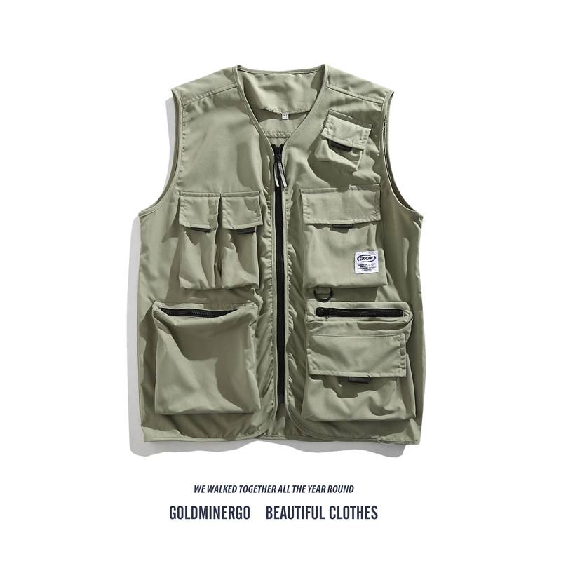 Japanese Machine Tactical Vest Male INS Trend Multi -Pocket Couple Worker Jacket Handsome Sleeve Wastecoplasia