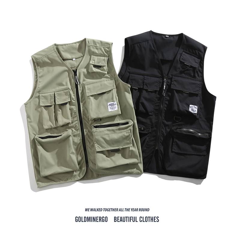 Japanese Machine Tactical Vest Male INS Trend Multi -Pocket Couple Worker Jacket Handsome Sleeve Wastecoplasia