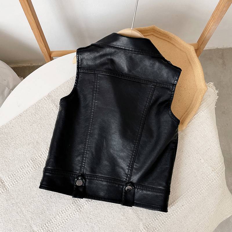 Children's clothing boys leather vest jacket new children's clothing spring and autumn locomotive children's leather jackets, shoulder, girl horse pinunk punk style