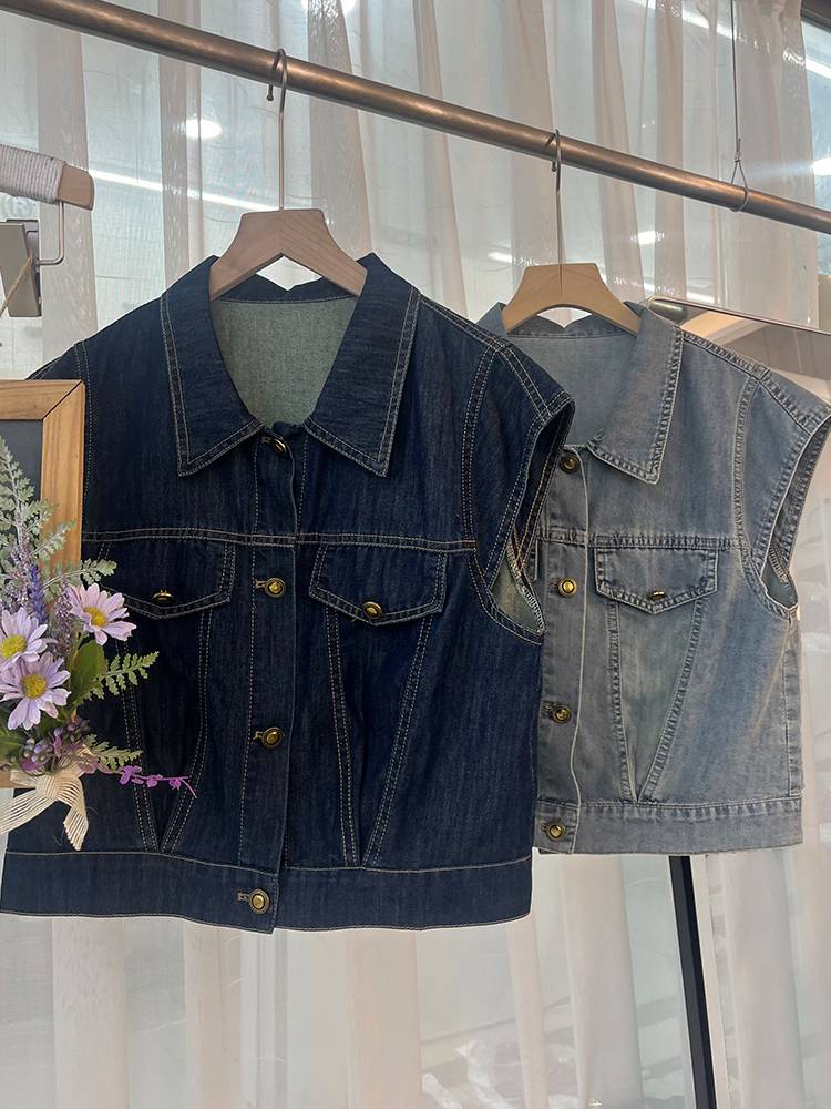 Summer thin denim horsema short jacket 2024 summer new denim is thin casual small shoulder top