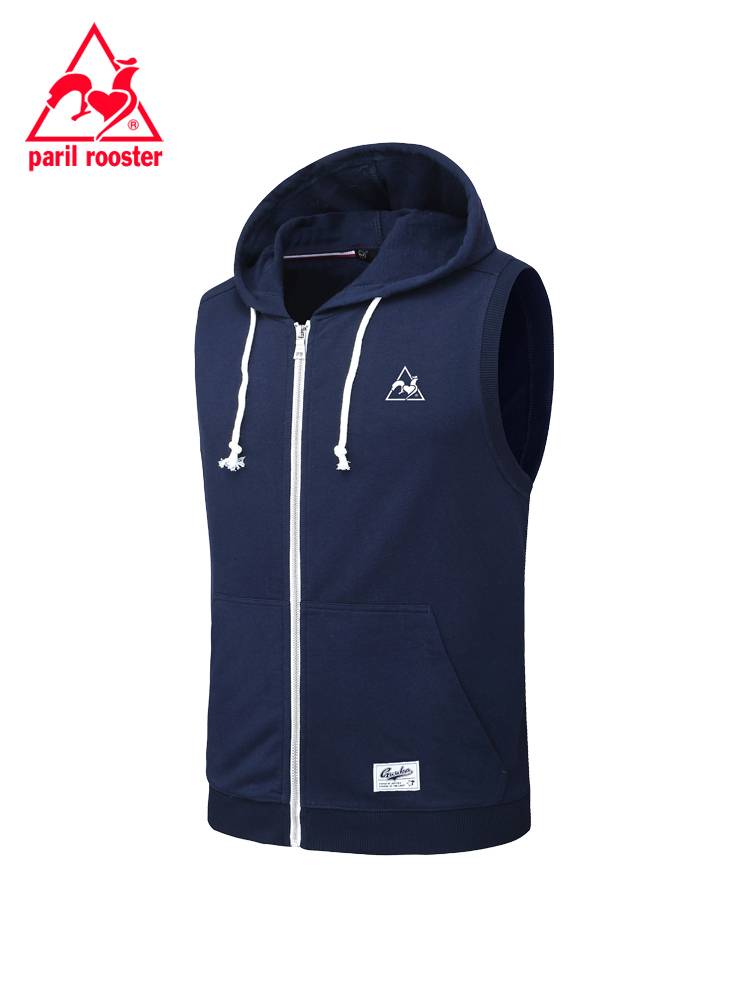 French rooster sports vest men's zipper cardigan with hatless sweater, young vest, horse clip cotton outer jacket female