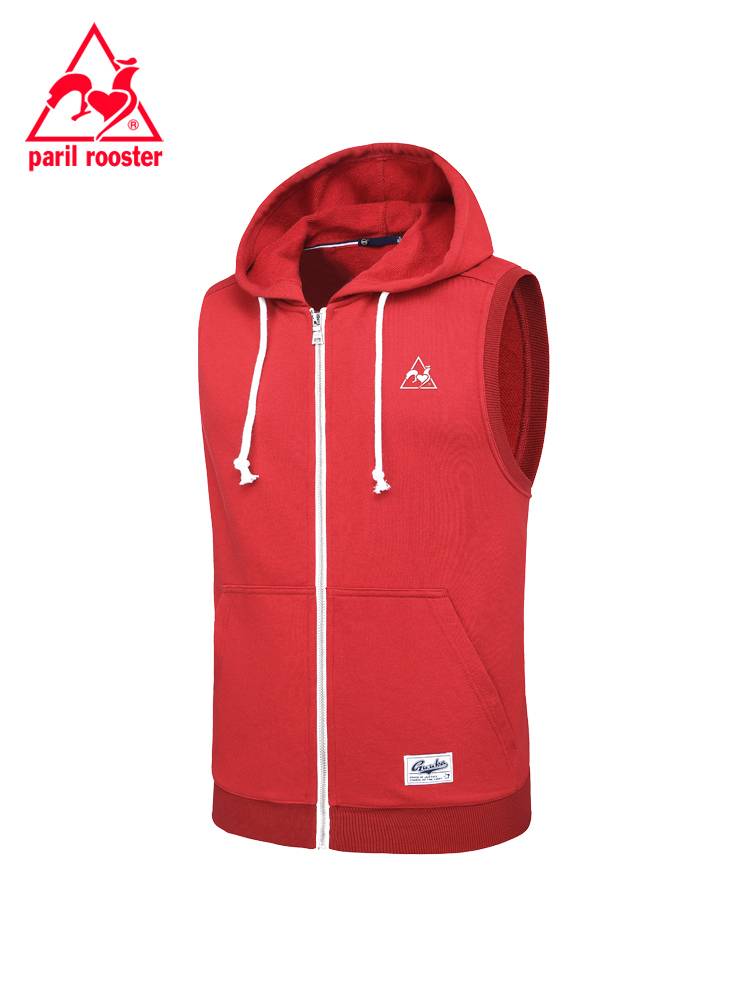 French rooster sports vest men's zipper cardigan with hatless sweater, young vest, horse clip cotton outer jacket female