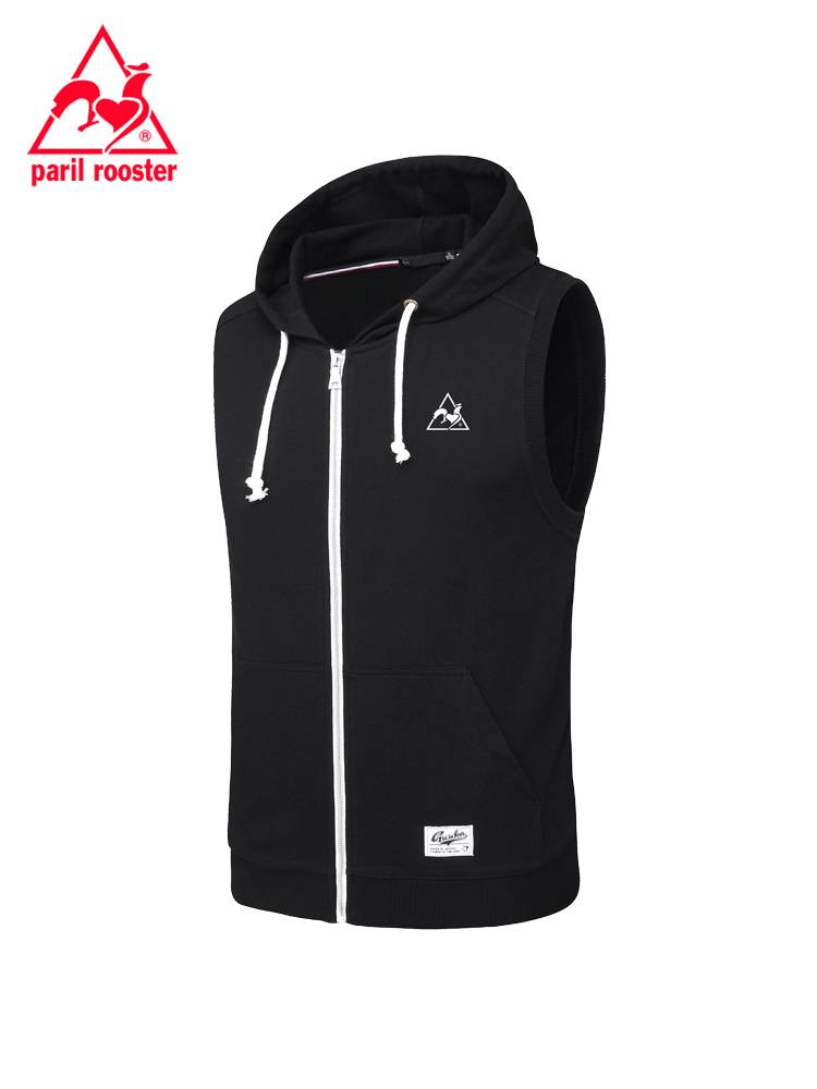 French rooster sports vest men's zipper cardigan with hatless sweater, young vest, horse clip cotton outer jacket female