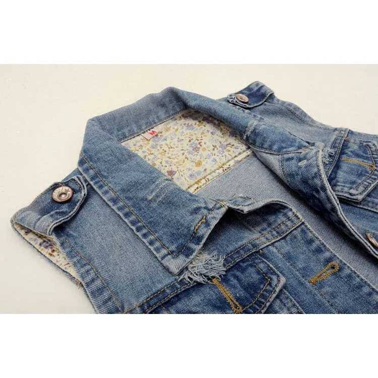 European station denim vest women's spring and summer short Korean water washing cave, shoulder, thin and thin sleeve jacket top