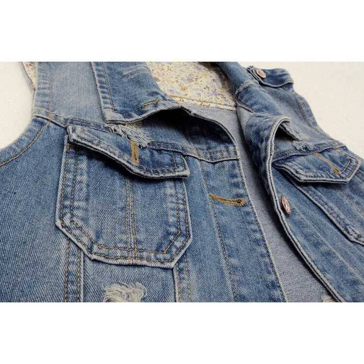 European station denim vest women's spring and summer short Korean water washing cave, shoulder, thin and thin sleeve jacket top