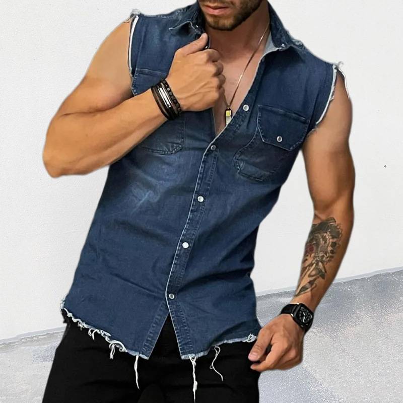 Denim Vest T-Shirt Lapel Cardigan Top denim vest T-shirt lapel cardigan top