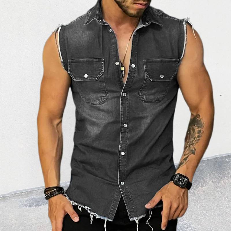 Denim Vest T-Shirt Lapel Cardigan Top denim vest T-shirt lapel cardigan top