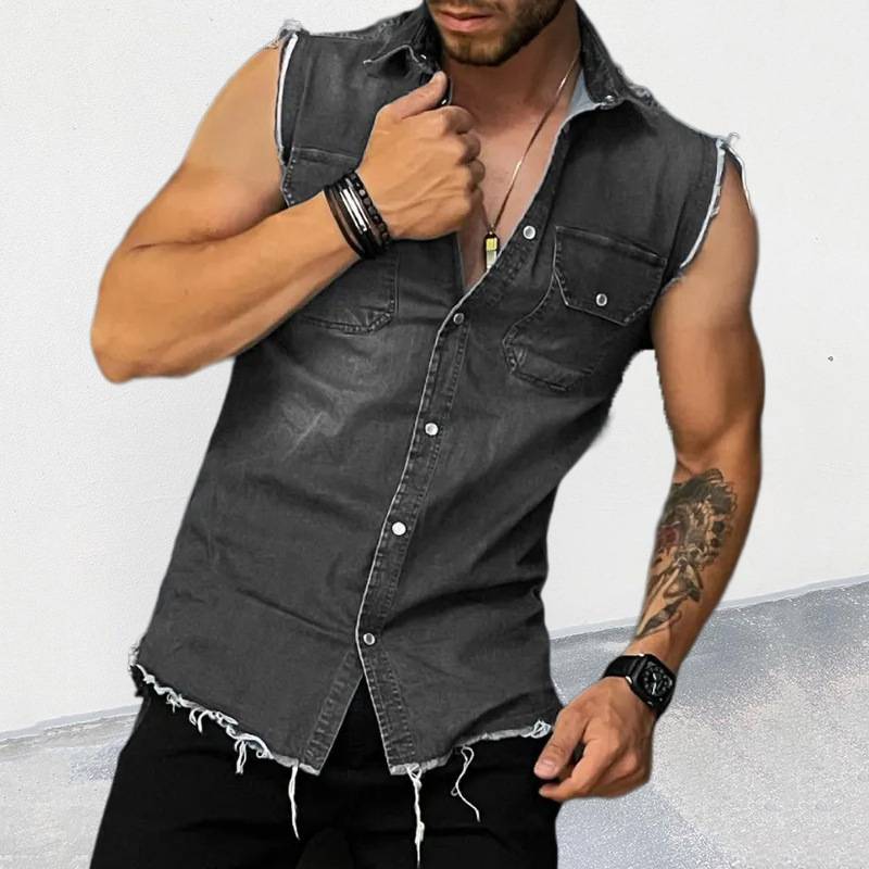 Denim Vest T-Shirt Lapel Cardigan Top denim vest T-shirt lapel cardigan top
